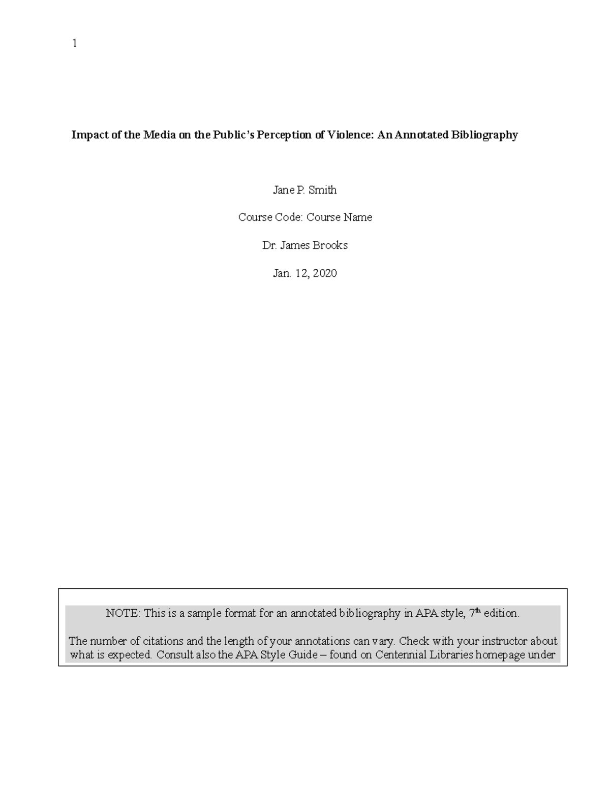 Annotated Bibliography 7e Library Sample 1 Impact of the Media on