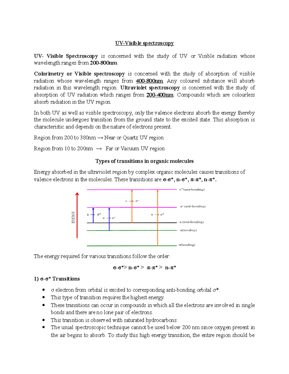 UV - Its Lecture Notes - UV-Visible Spectroscopy UV- Visible ...