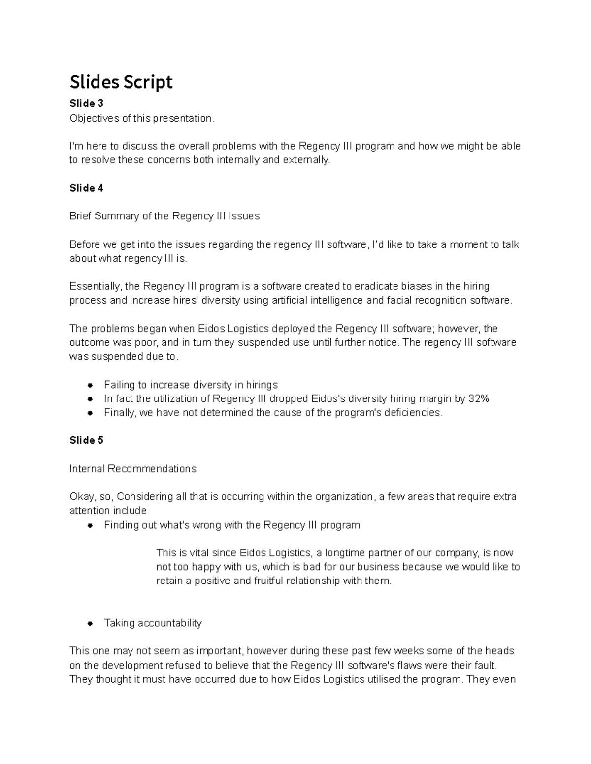 Summative Assesment 3 talk - Slides Script Slide 3 Objectives of this ...