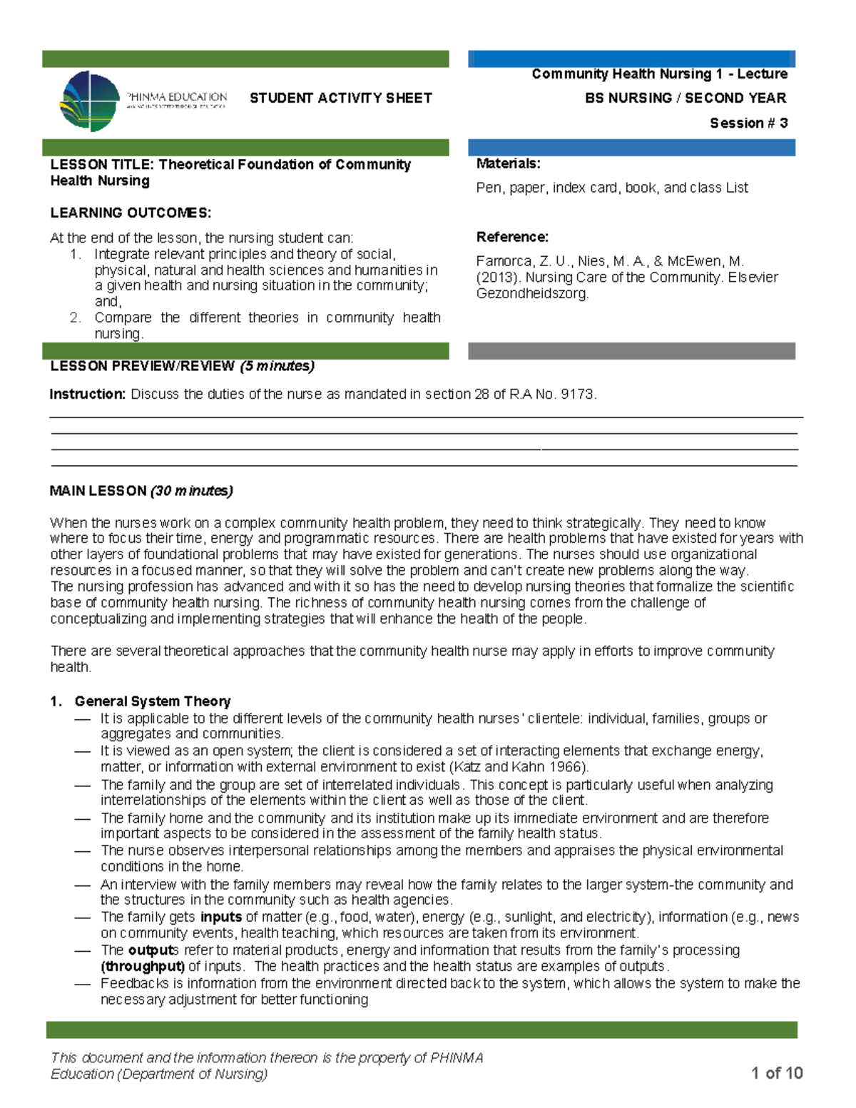 CHN1 Lec Session #3 SAS - Student Activity Sheets - This Document And ...