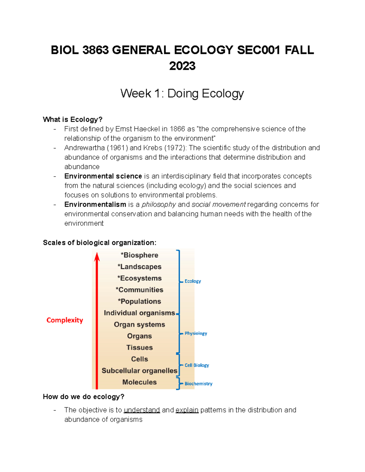 Ecology Notes All lecture slides and most quiz questions BIOL 3863