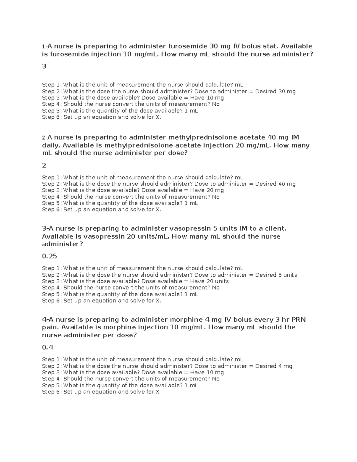 Pharma Dosage Injection Calculation - 1- A nurse is preparing to ...