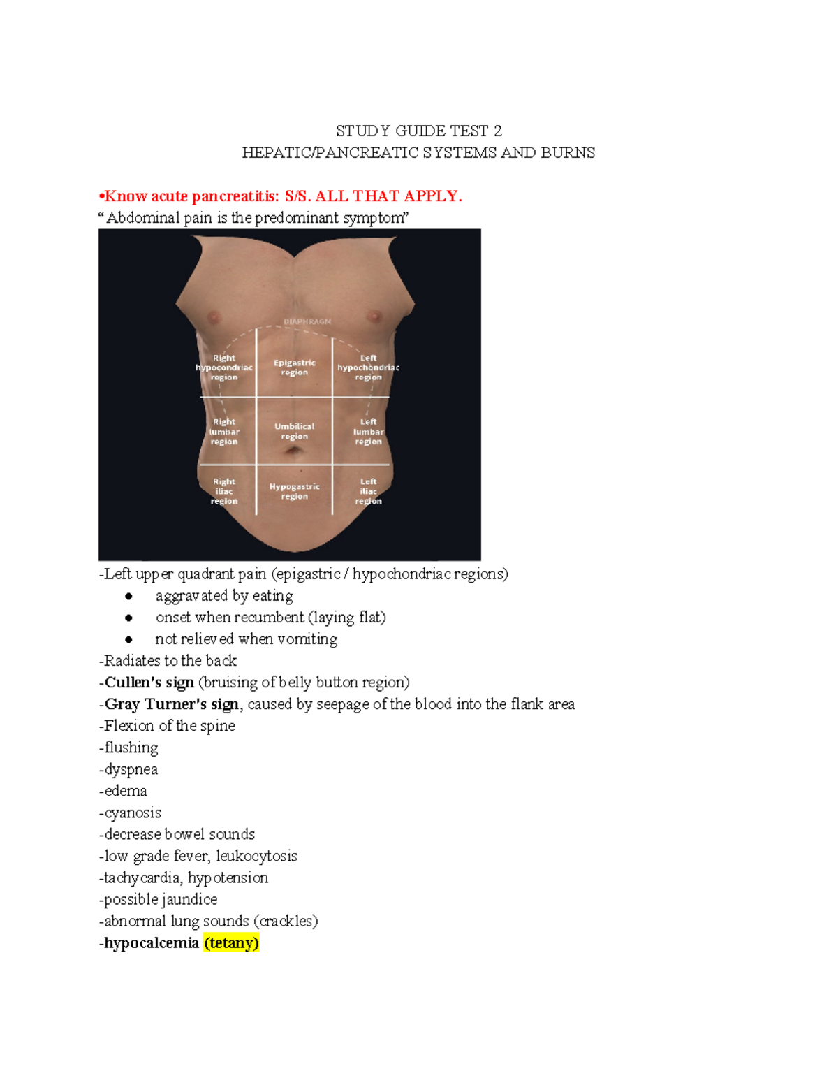 Study Guide TEST two - STUDY GUIDE TEST 2 HEPATIC/PANCREATIC SYSTEMS ...