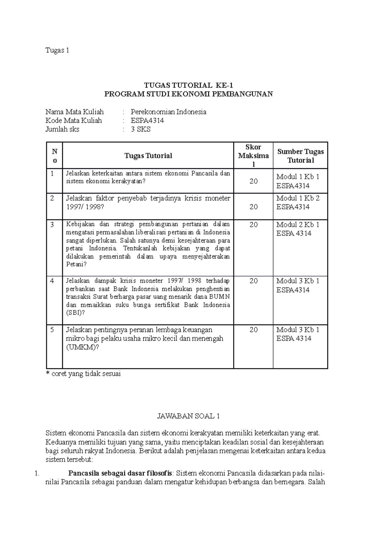 Perekonomian Indonesia - Tugas 1 TUGAS TUTORIAL KE- 1 PROGRAM STUDI ...