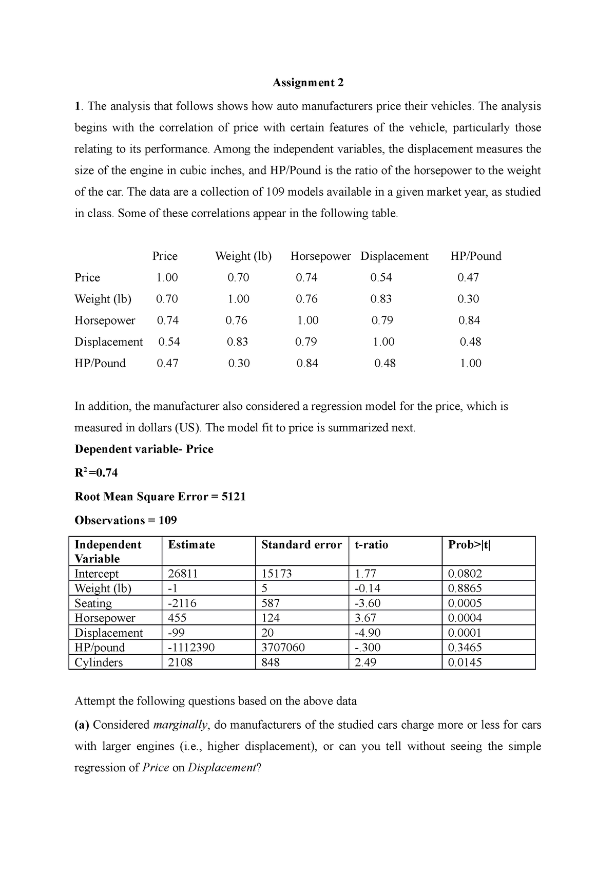 econometrics assignment example