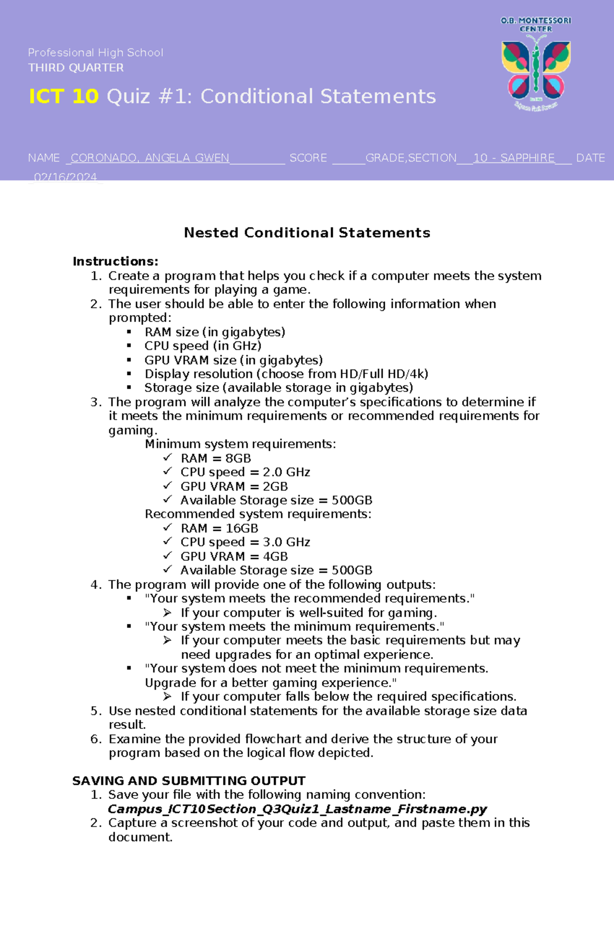 GH ICT10Q3QUIZ1 Co - Professional High School THIRD QUARTER ICT 10 Quiz ...