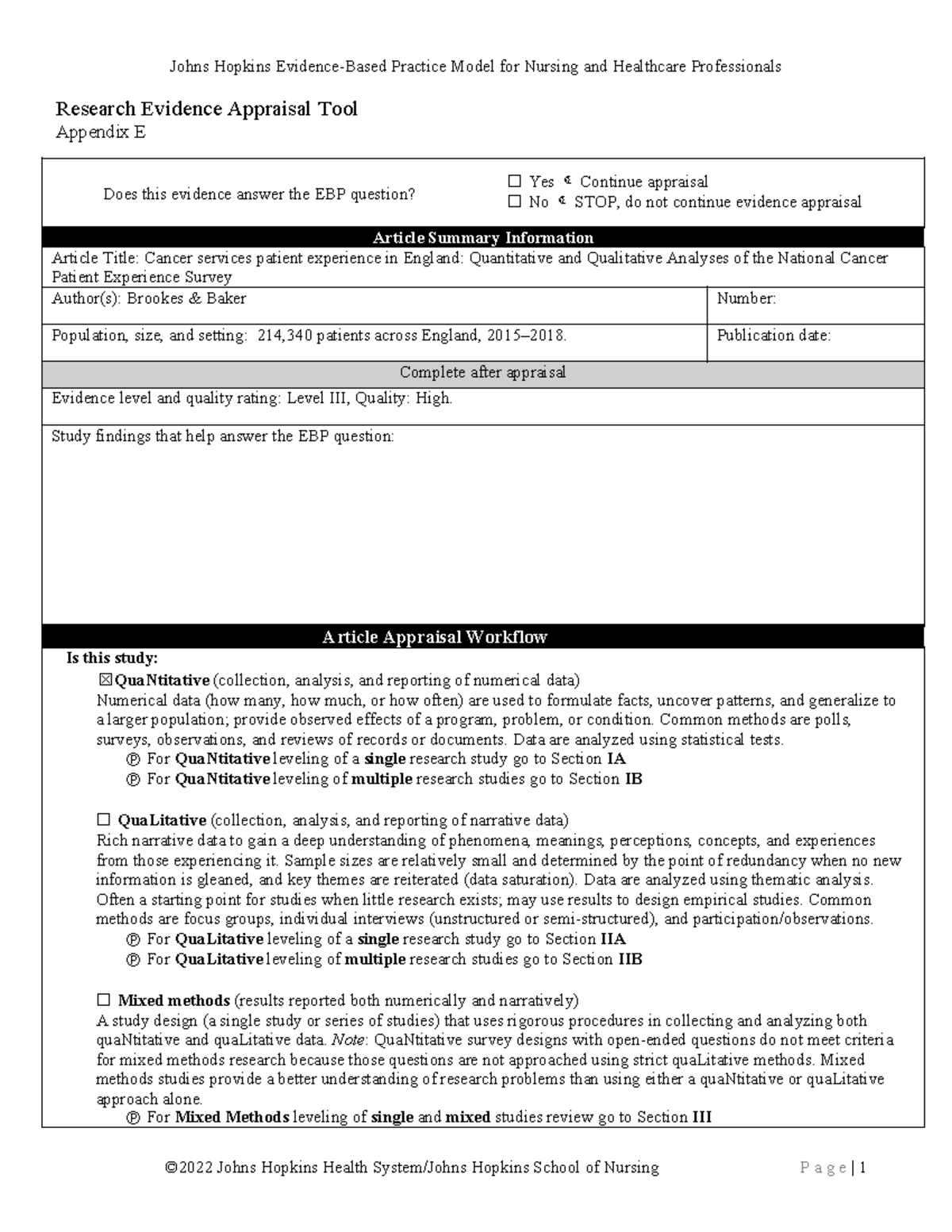 Appendix E Research evidence appraisal tool 2022 - Research Evidence ...