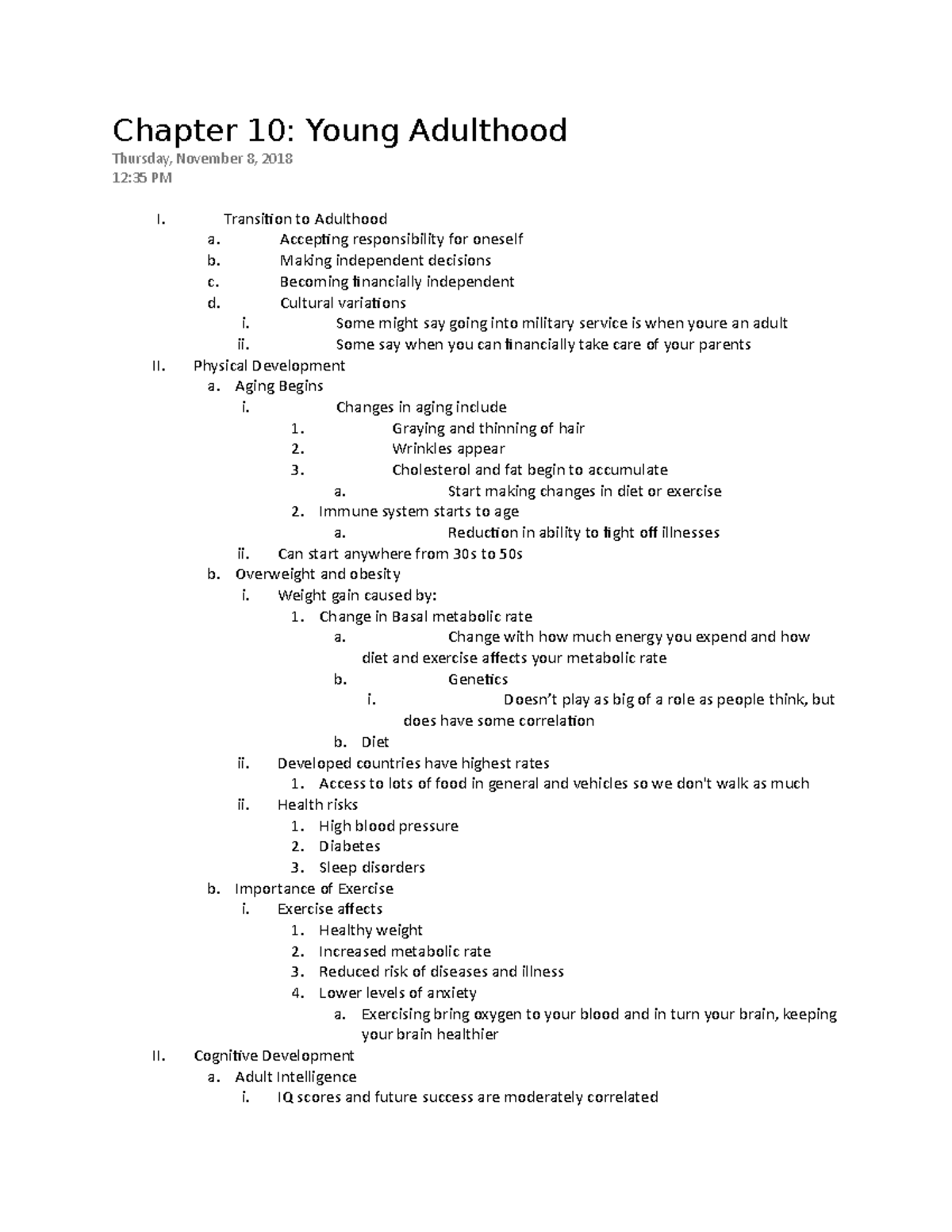 PSY 220 Chapter 10 - Renee Babcock - Chapter 10: Young Adulthood ...