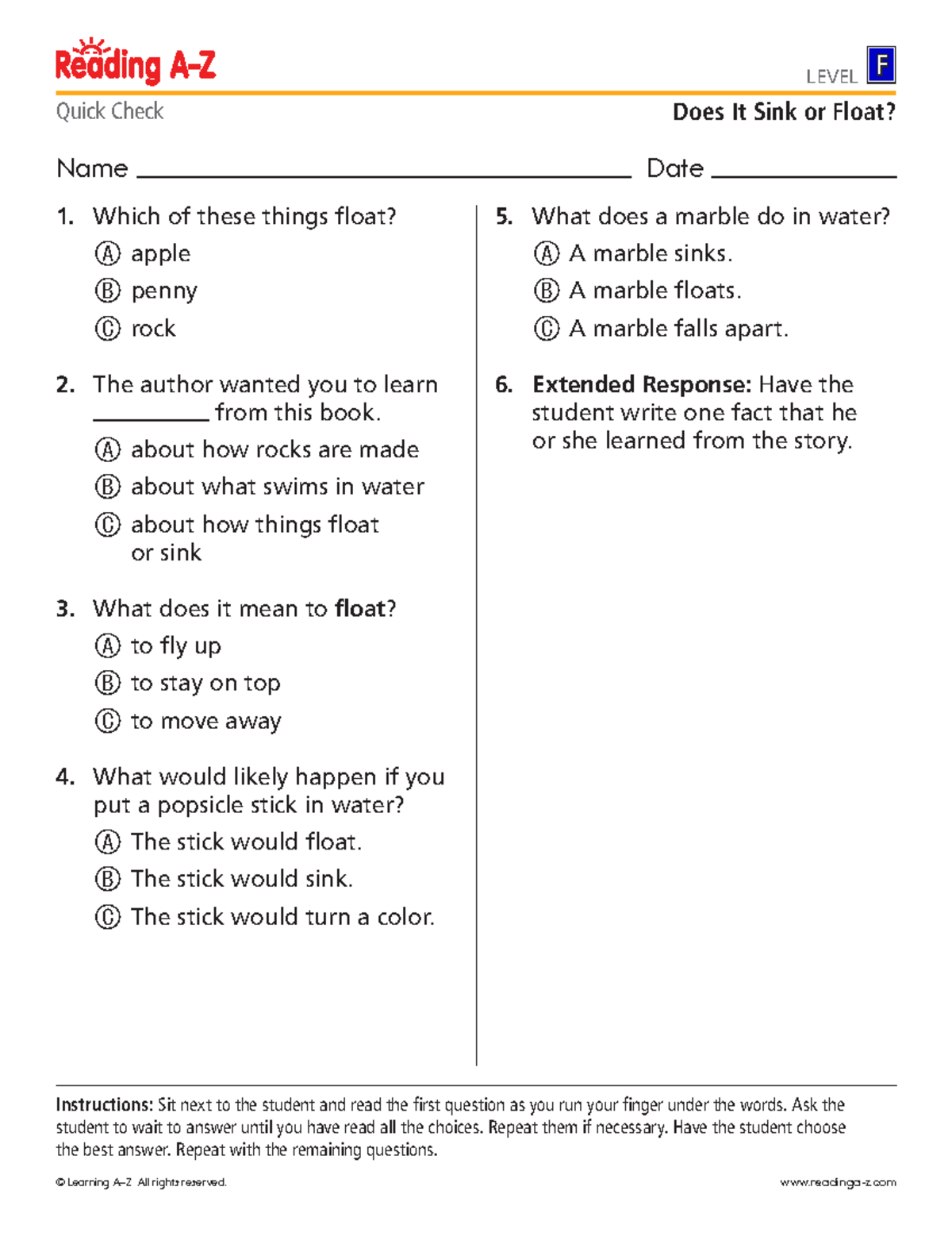 F62 Does It Sink or Float？ cq © Learning AZ All rights reserved