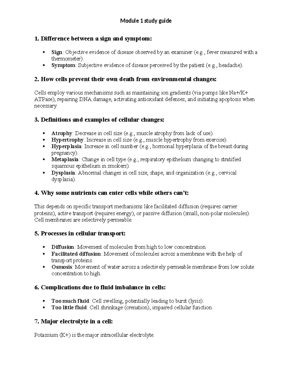 Exam Module 1 Study Guide NUR2063 Patholysiology - 1. Difference ...