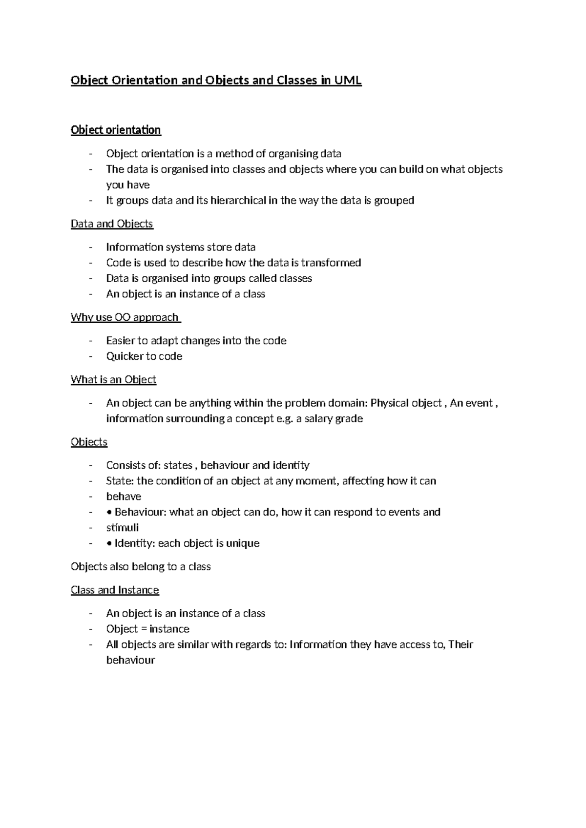 Lesson 5 Notes - Object Orientation and Objects and Classes in UML ...