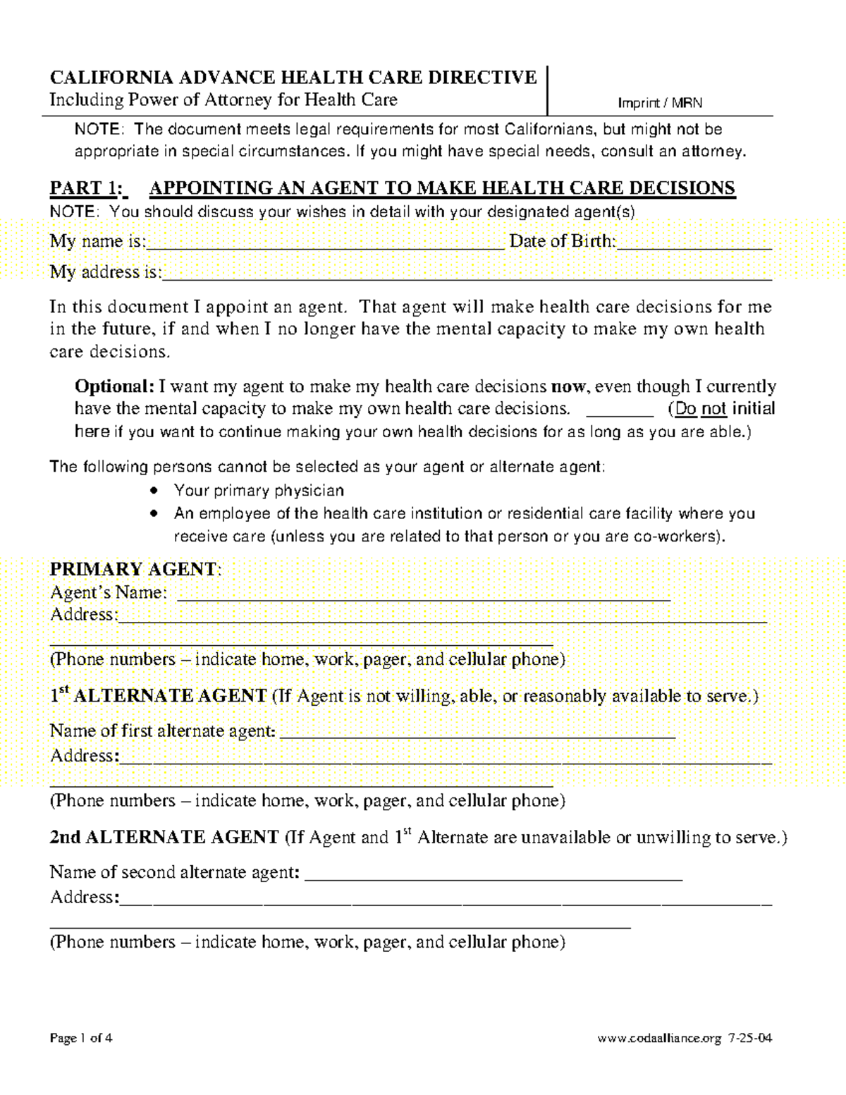 Genericadvdirect tcm28-8099 - CALIFORNIA ADVANCE HEALTH CARE DIRECTIVE ...