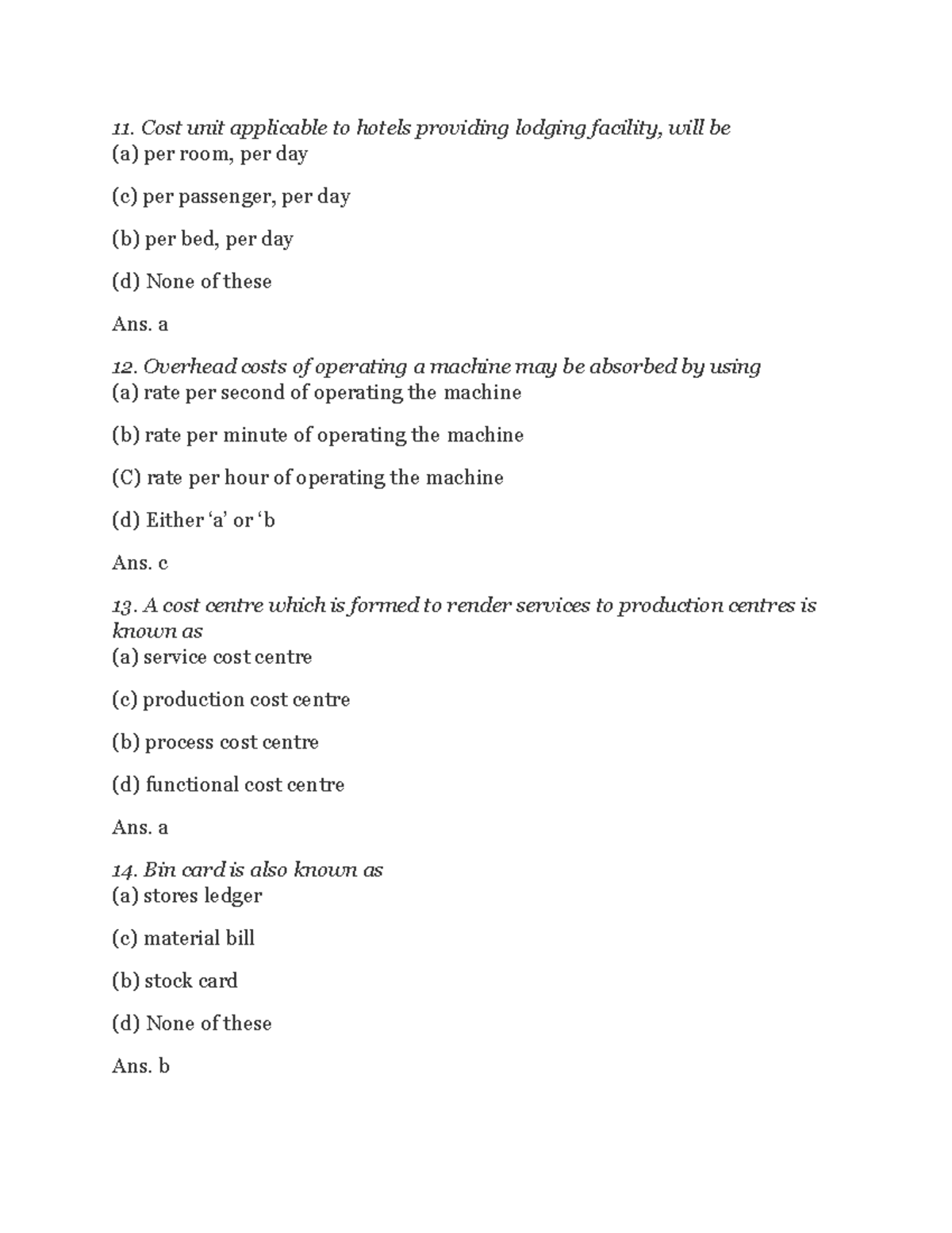 COST Accounting question and answer BS accountancy Studocu