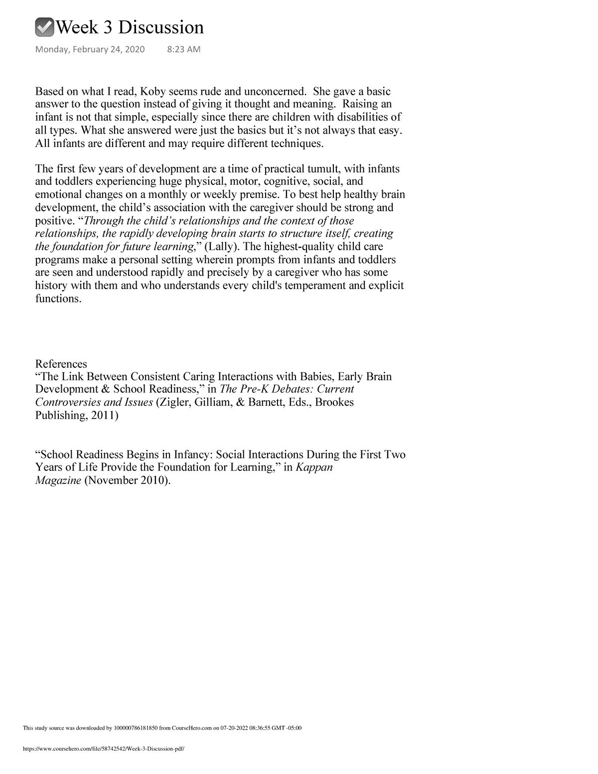 Week 3 Discussion .pdf 6 - Based on what I read, Koby seems rude and ...
