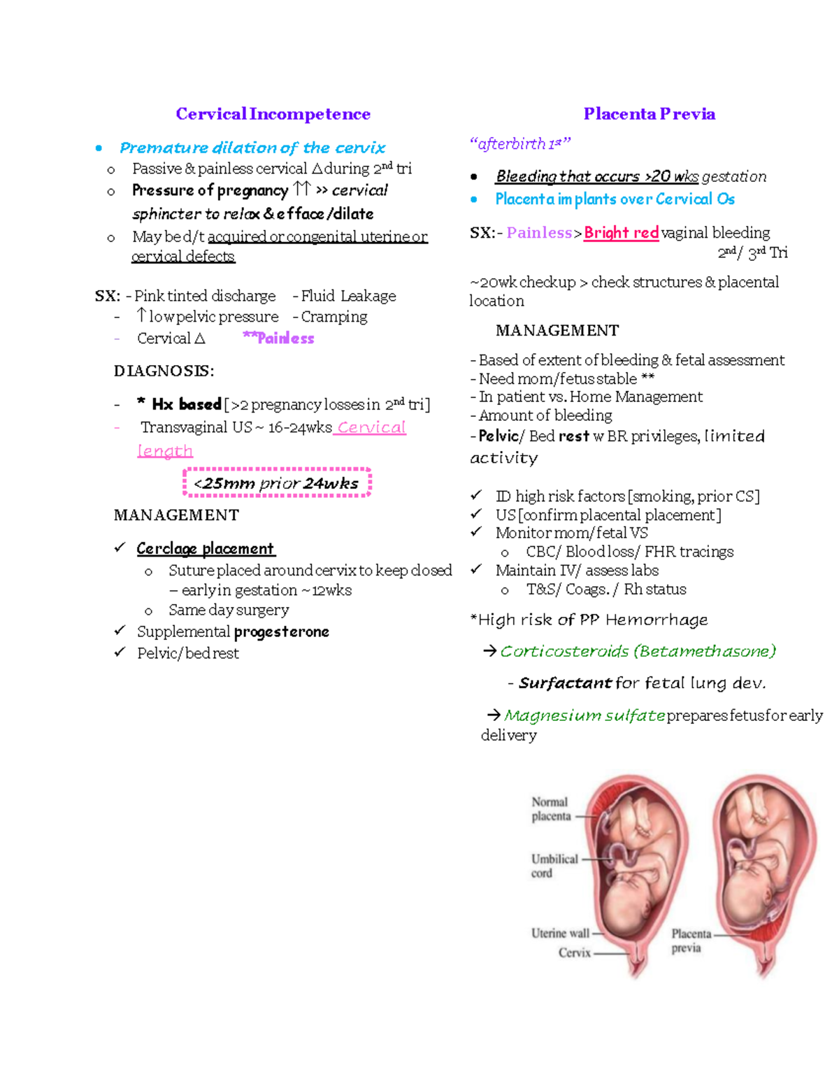 OB Placenta Dx - Cervical Incompetence Premature dilation of the cervix ...