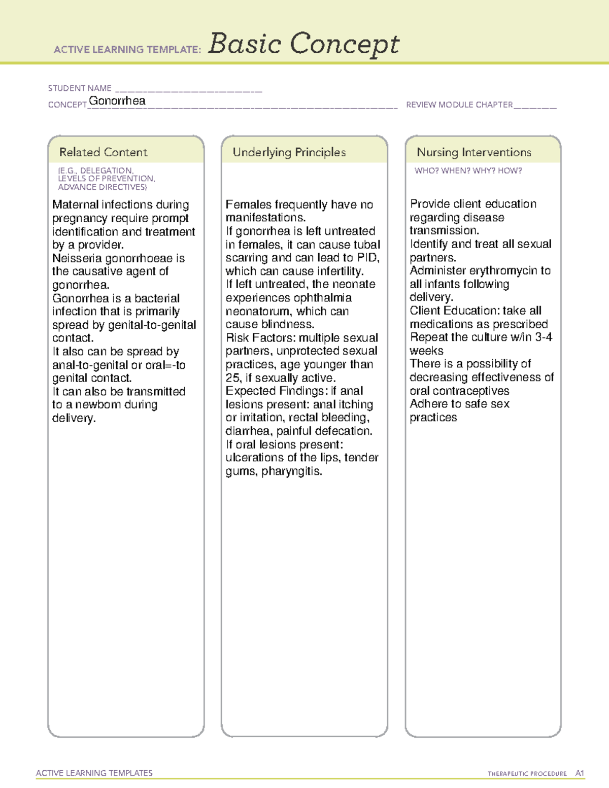 Gonorrhea ati template - NUR 448 - ACTIVE LEARNING TEMPLATES ...