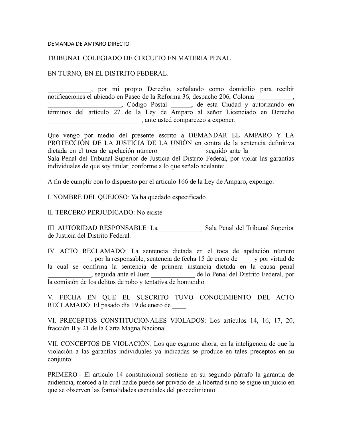 Demanda DE Amparo Directo 6 - DEMANDA DE AMPARO DIRECTO TRIBUNAL COLEGIADO  DE CIRCUITO EN MATERIA - Studocu