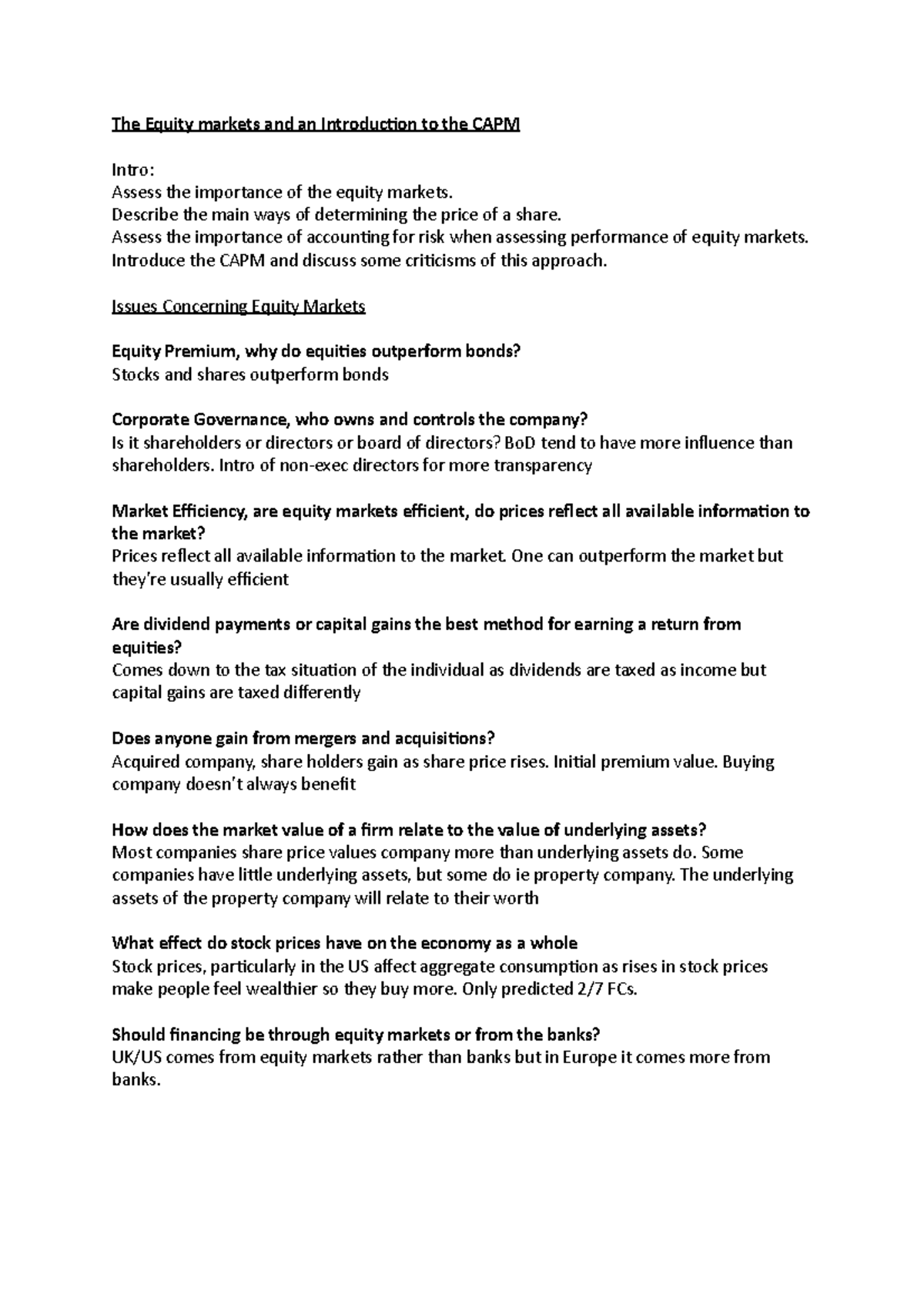 Equity Markets - Describe the main ways of determining the price of a ...