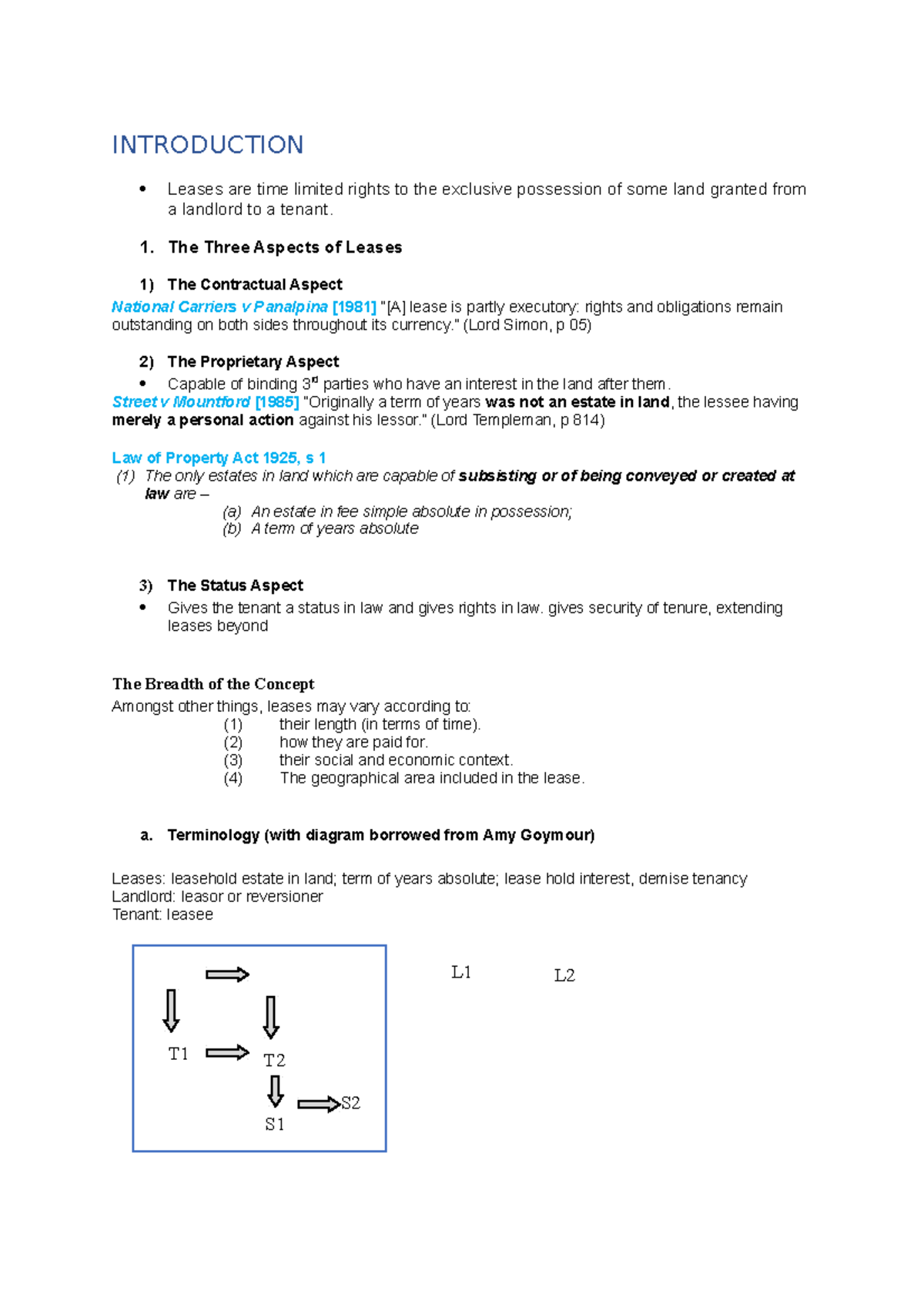 LLL19 Leases - lecture notes - INTRODUCTION Leases are time limited ...