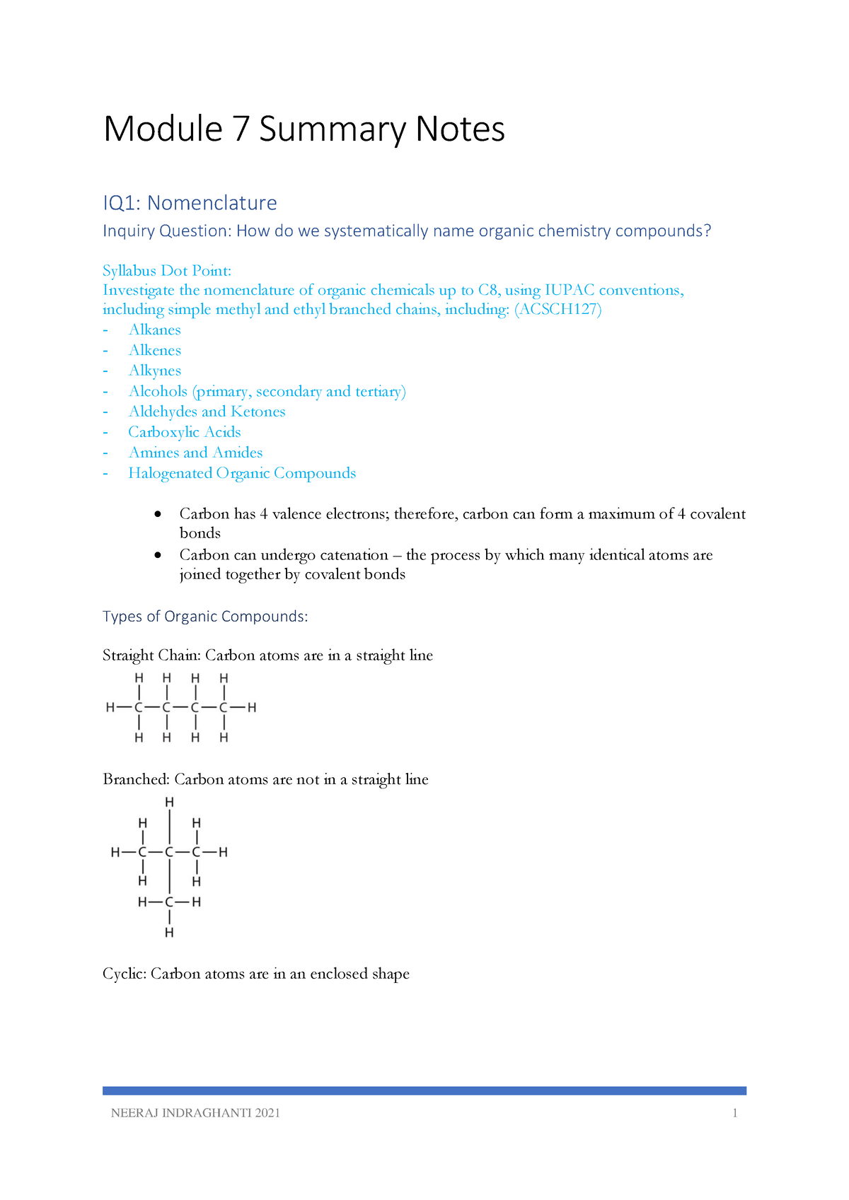 Module 7 Summary Notes - Module 7 Summary Notes IQ1: Nomenclature ...