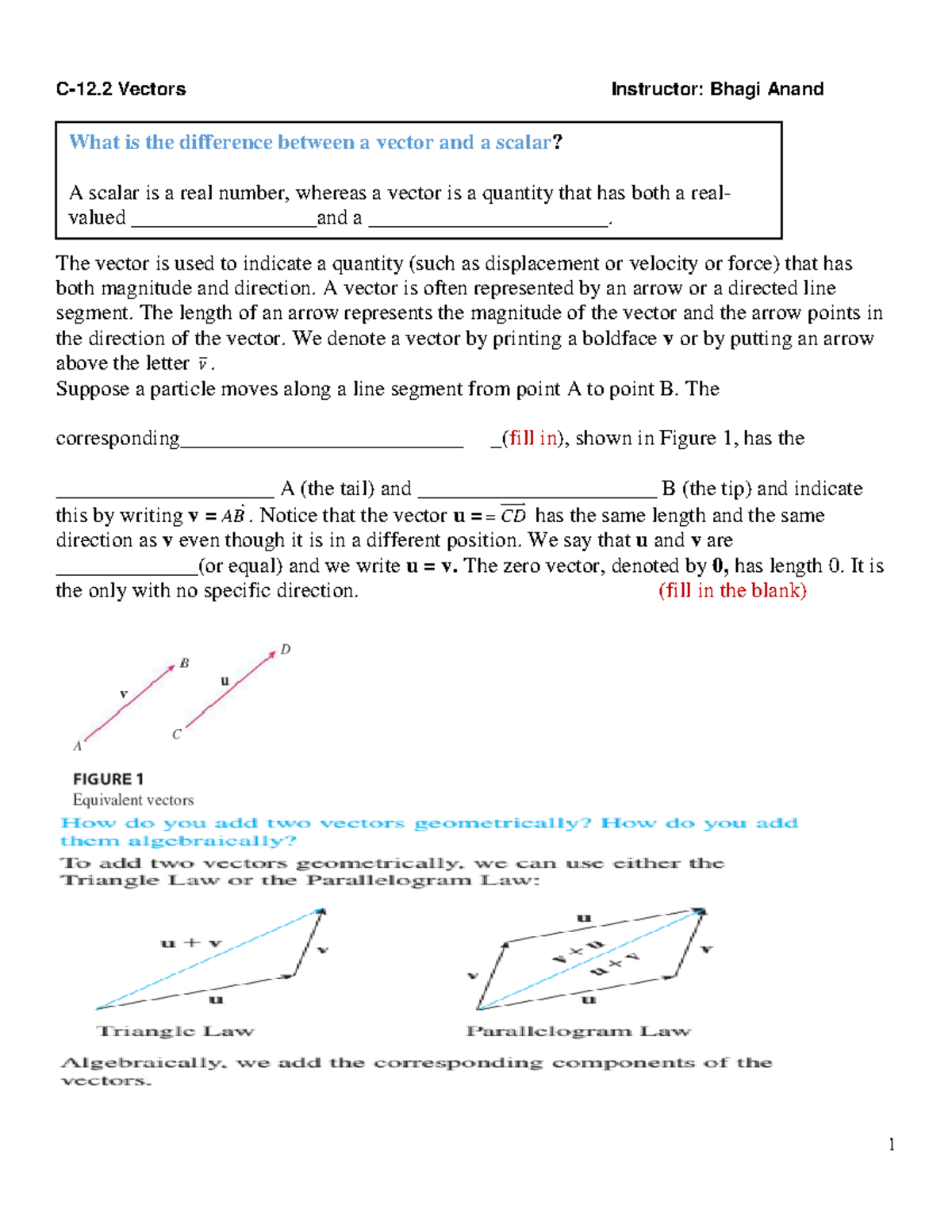 C-12-2Vectors - Calculus useful practice problems for exams. - C- 12 ...
