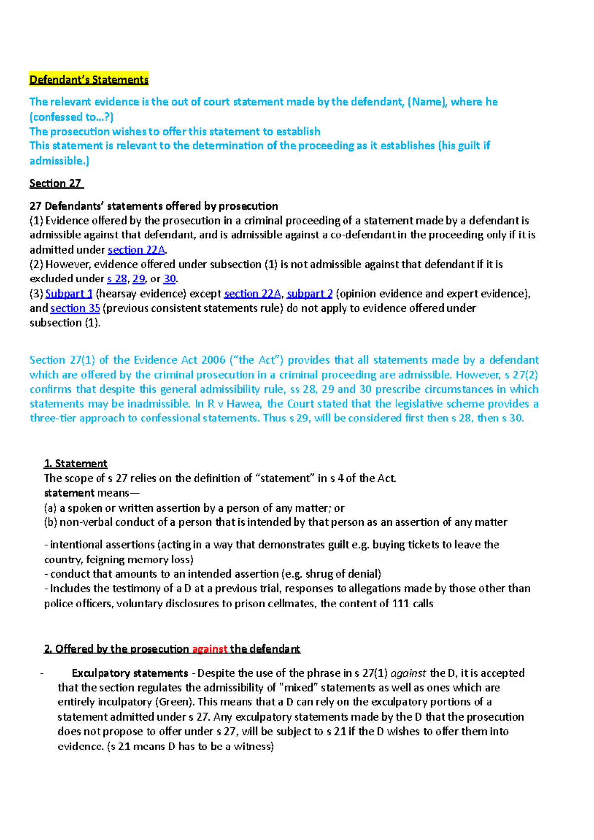 Defendant's Statements - Defendant’s Statements The Relevant Evidence ...