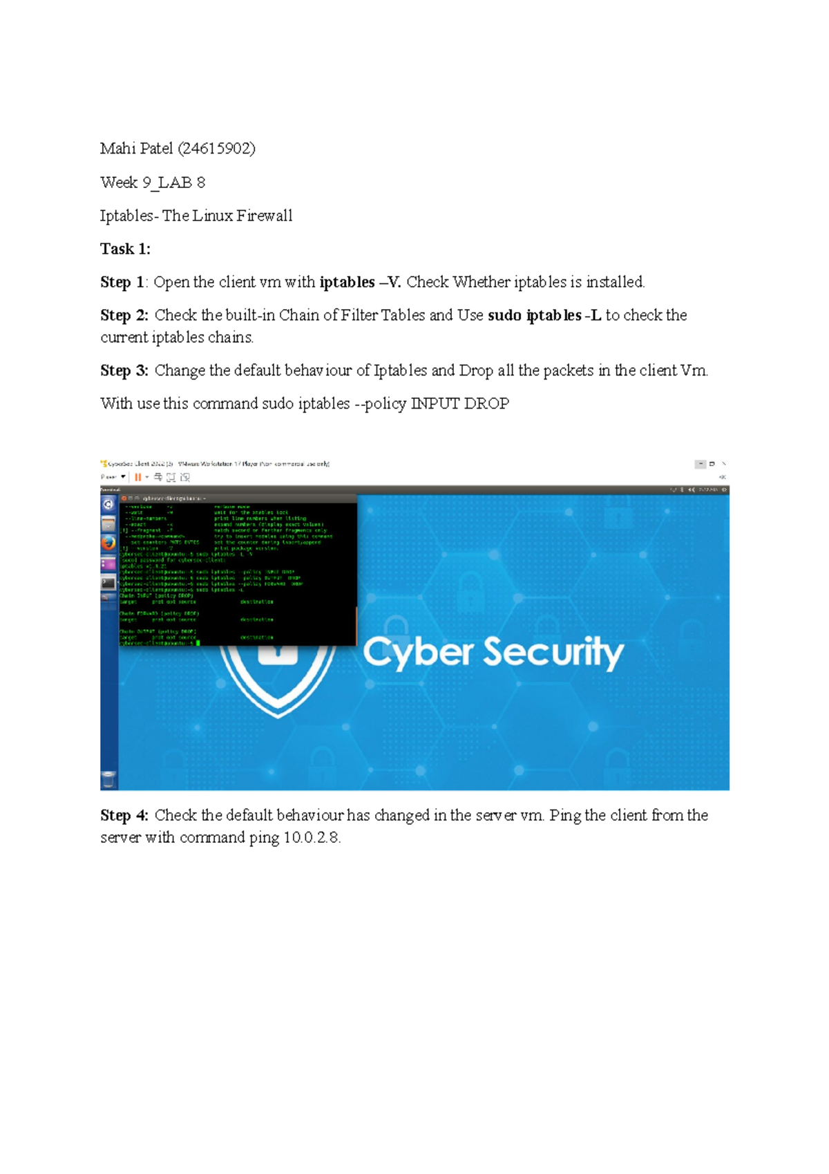 Week 9 24615902 TRP Mahi Patel (24615902) Week 9_LAB 8 Iptables