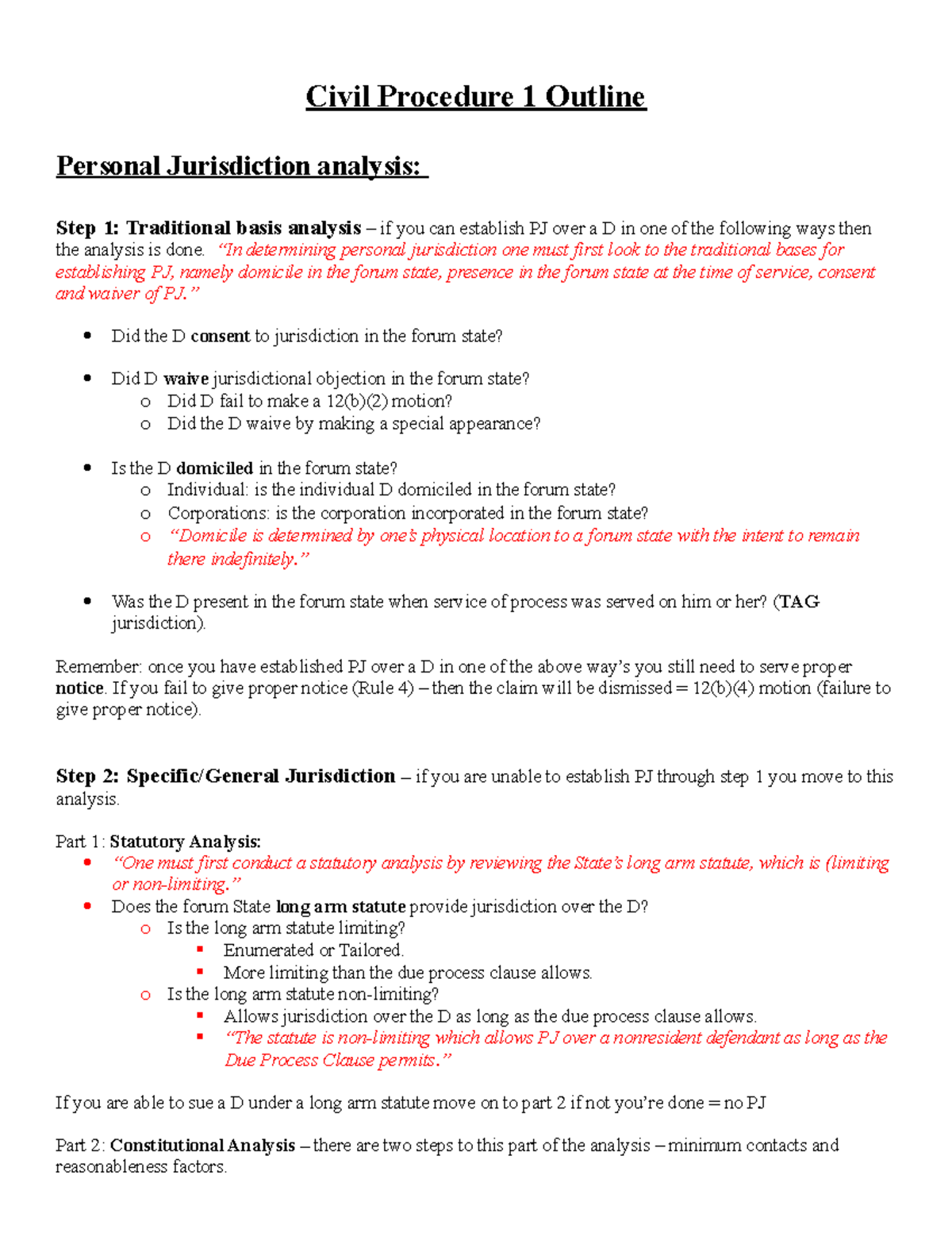 Civ Pro Attack - Condensed Outline For Civ Pro. - Civil Procedure 1 ...