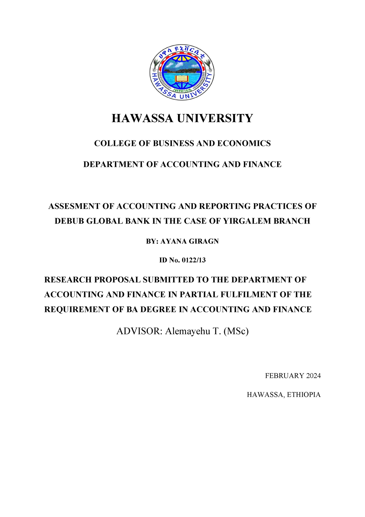 hawassa university business plan