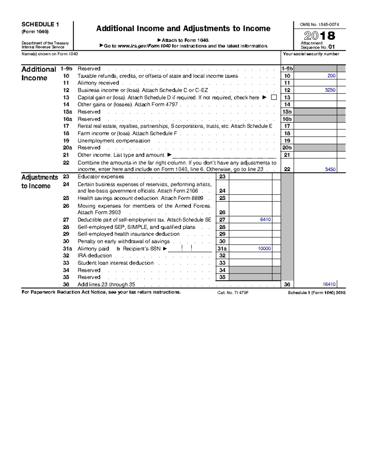 F1040s1 unit 2 SCHEDULE 1 (Form 1040) Department of the Treasury