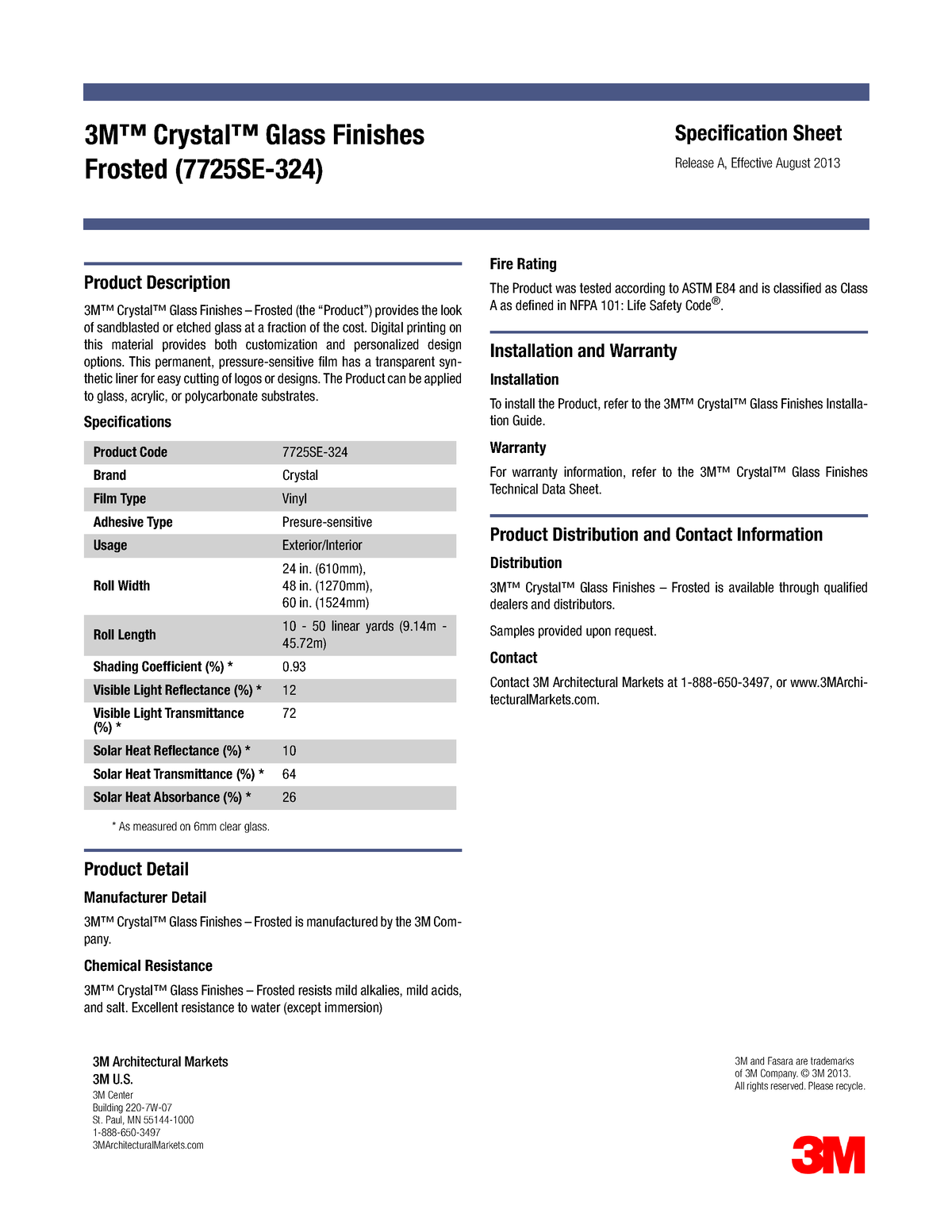 Crystal Frosted 7725SE 324 Spec Sheet 3M Architectural Markets 3M U   Thumb 1200 1553 