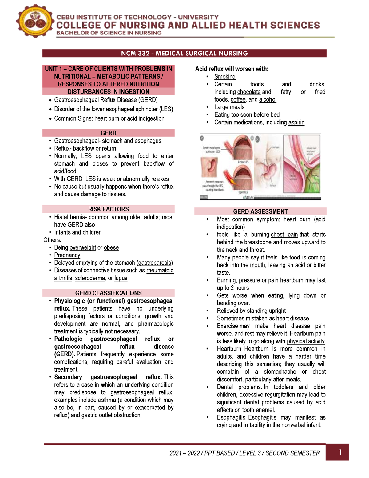 Gastro Intestinal - UNIT 1 – CARE OF CLIENTS WITH PROBLEMS IN ...