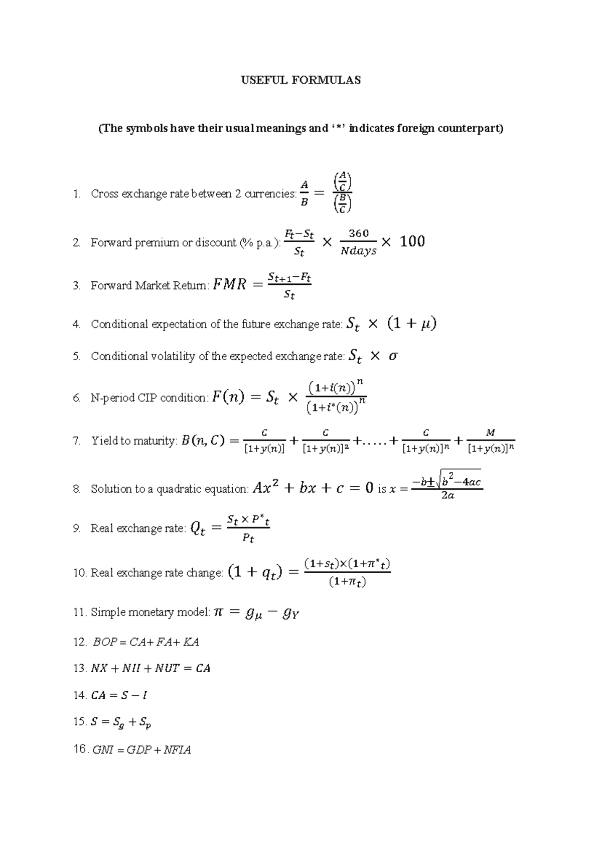 Useful Formulas - USEFUL FORMULAS (The symbols have their usual ...