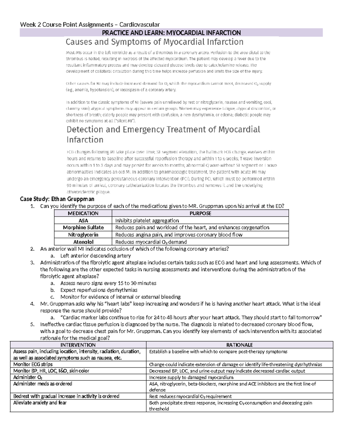 Week 2 Course Point Notes - PRACTICE AND LEARN: MYOCARDIAL INFARCTION ...
