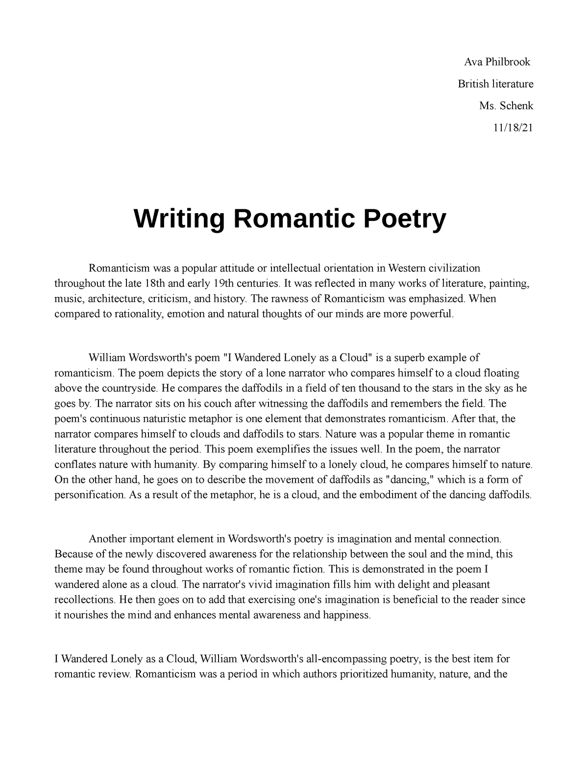 critical essay on romantic poetry