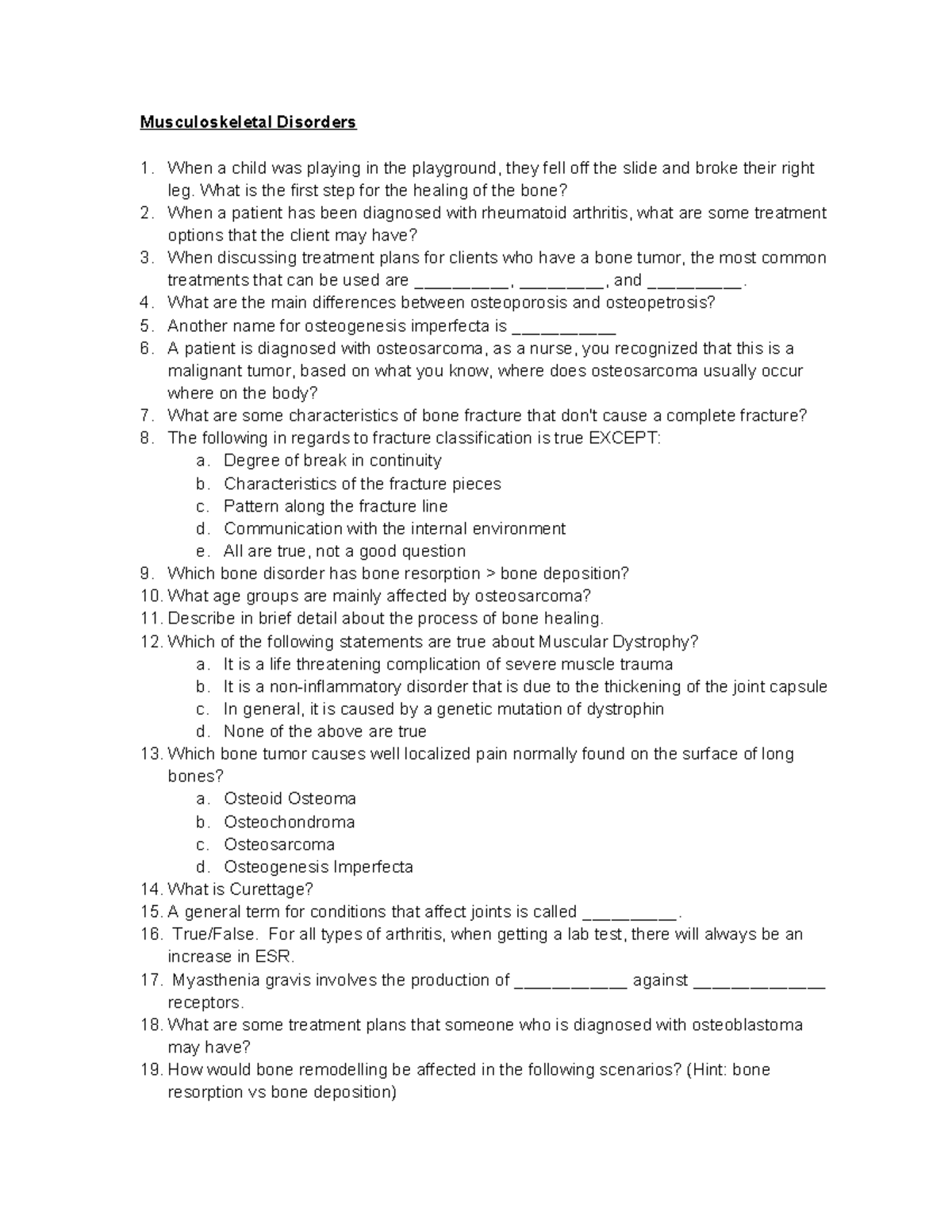 Patho 3 Questions Musculoskeletal Disorders Quiz Prep