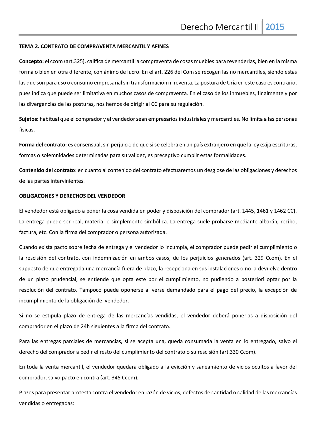 Tema 2 El Contrato De Compraventa Mercantil Y Afines Derecho Mercantil Ii 2015 Tema 2 2069