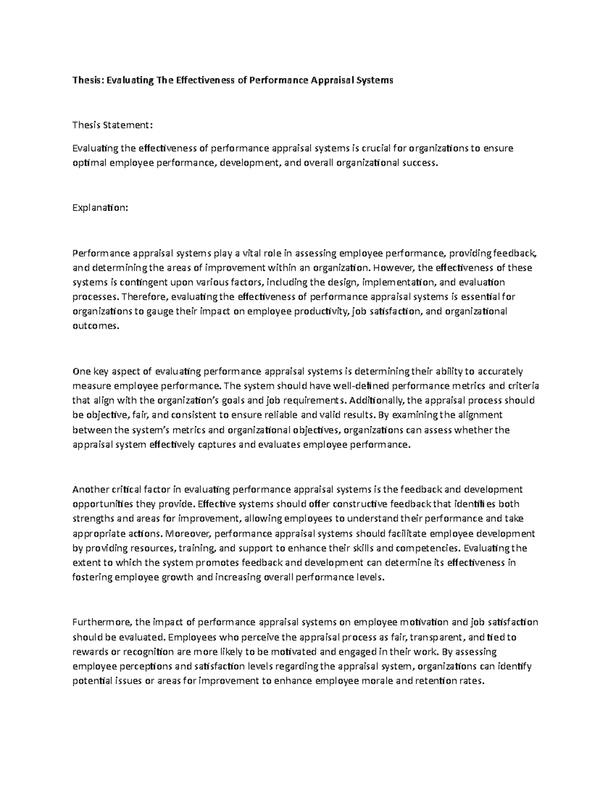 Evaluating The Effectiveness of Performance Appraisal Systems ...