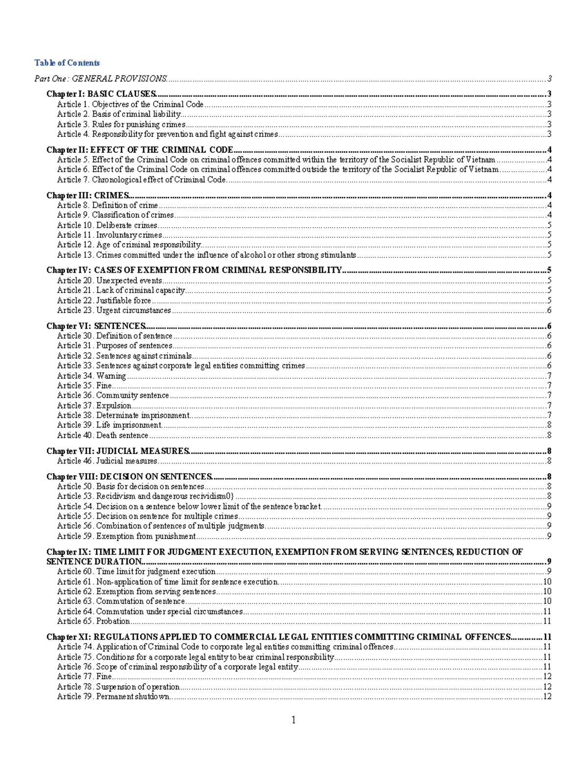 Criminal Code (P) - lecture papers - Table of Contents Part One ...
