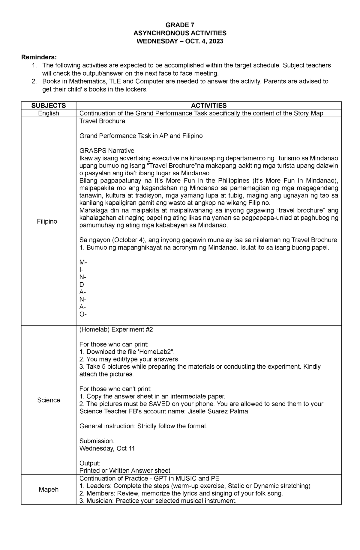 Grade-7-DAY-1- Asynchronous- Activity - GRADE 7 ASYNCHRONOUS ACTIVITIES ...