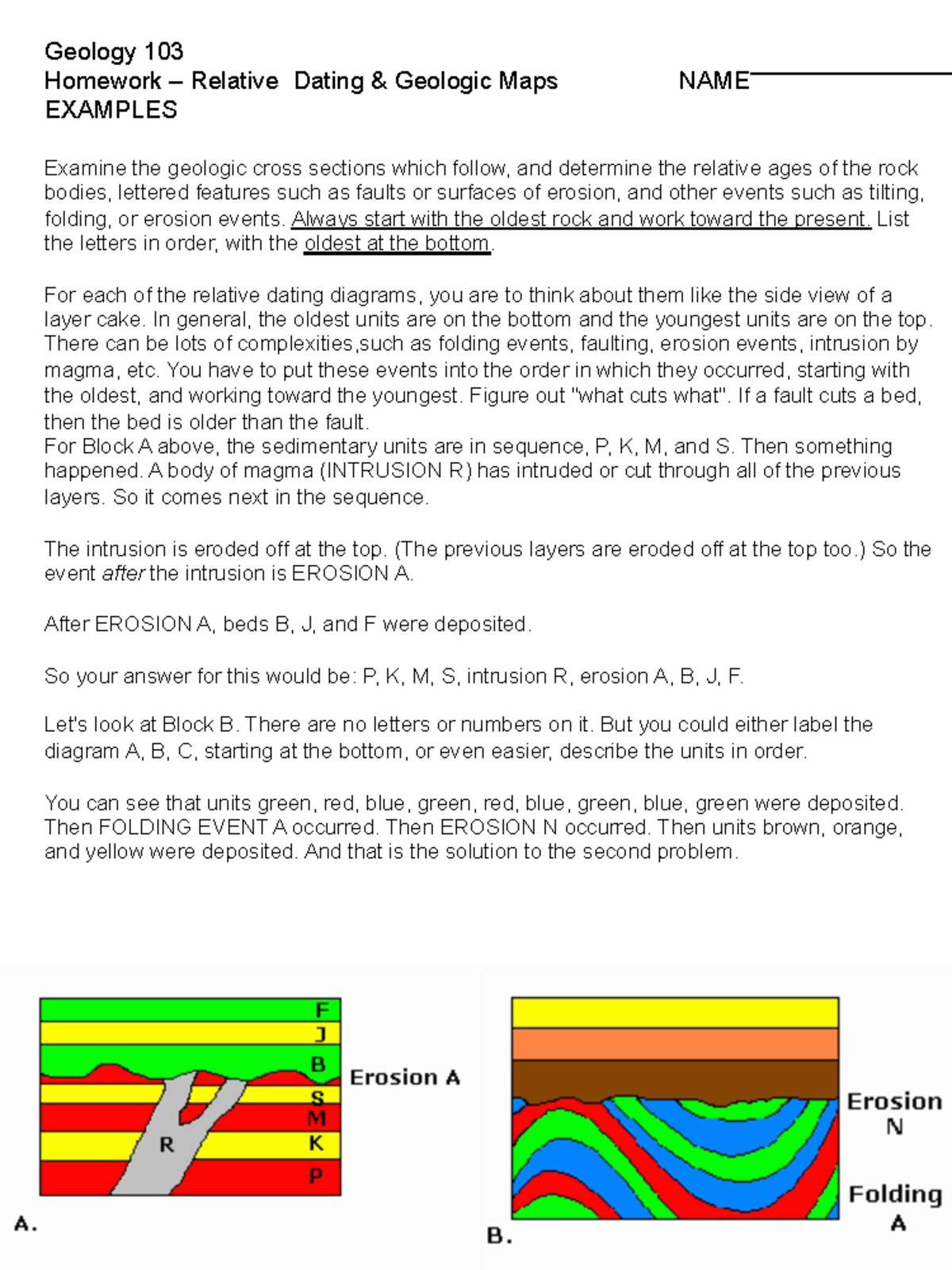 Relative Dating Lab - Answer Questions - Geology 103 Homework ...