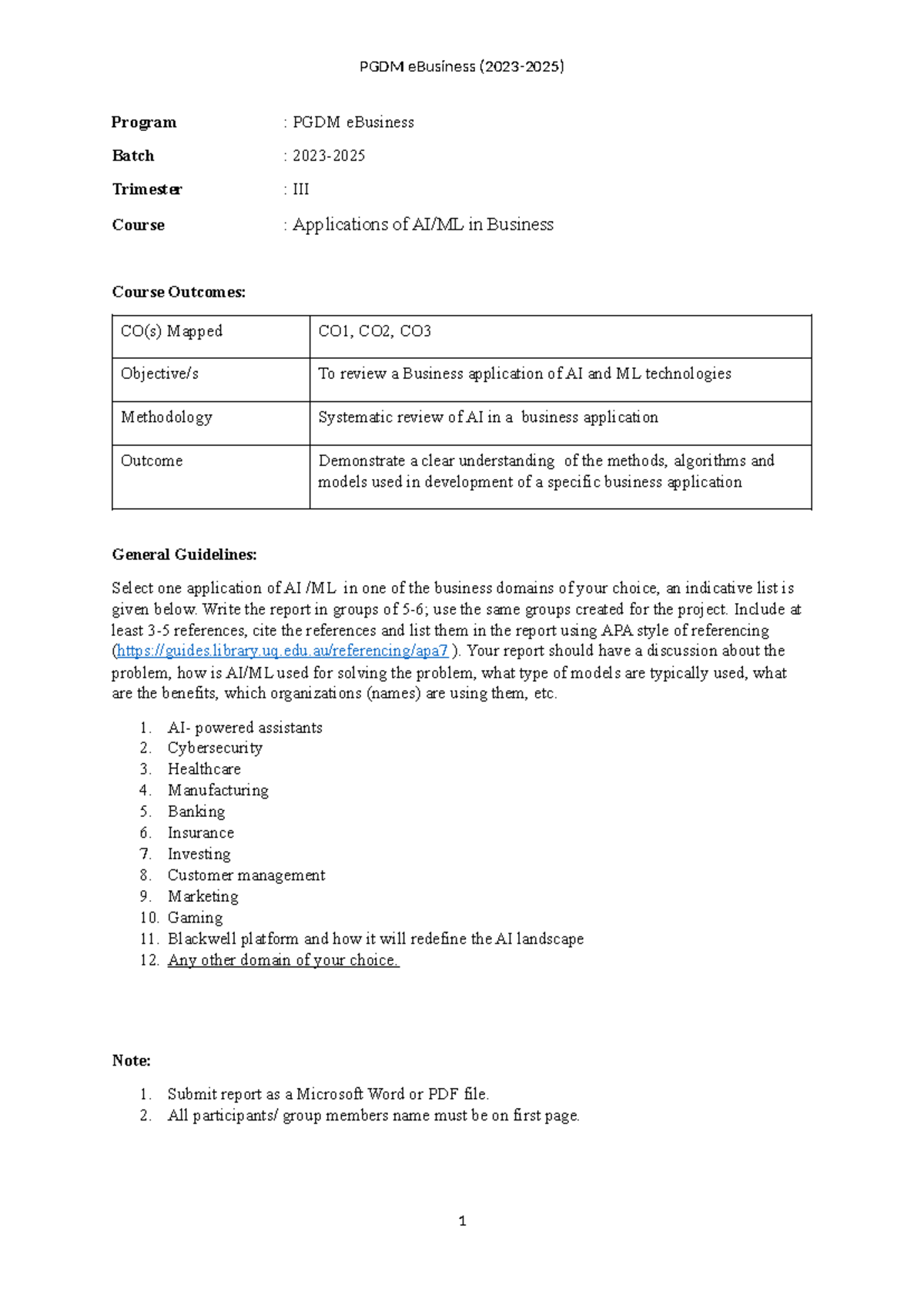 Report-writing-AIML - Notes - PGDM eBusiness (2023-2025) Program : PGDM ...