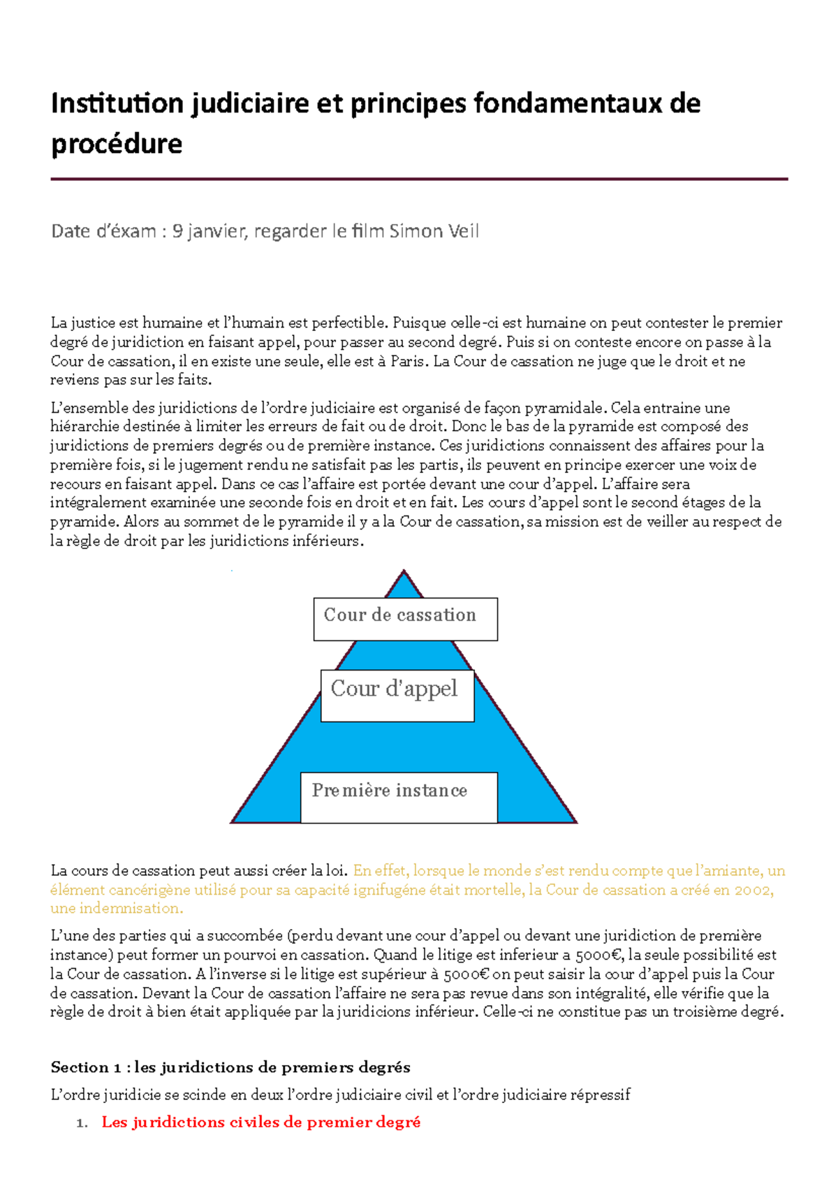 Institution judiciaire et principes fondamentaux de procédure