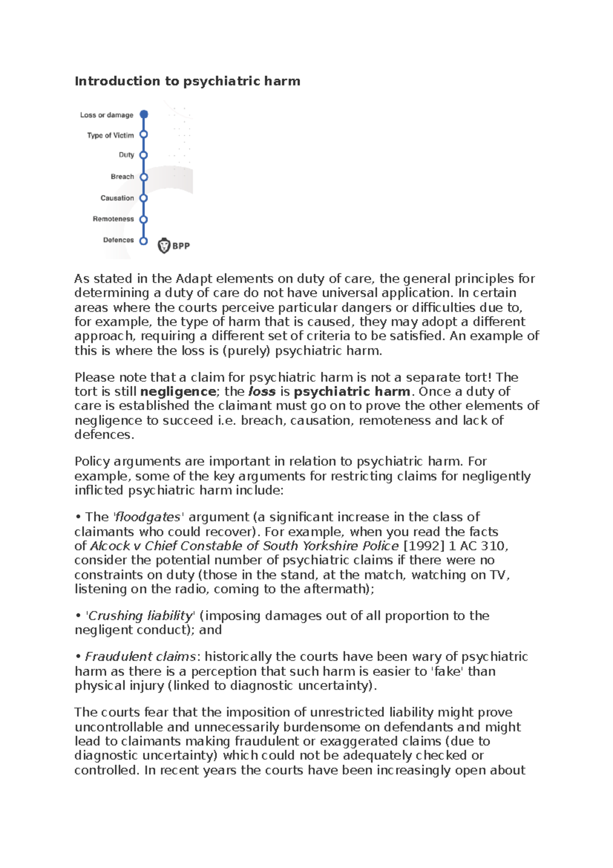 Psychiatric harm Introduction to psychiatric harm As stated in the