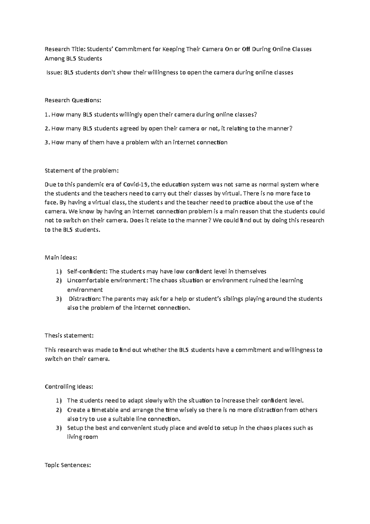 Research Title Template - Research Title: Students’ Commitment for ...