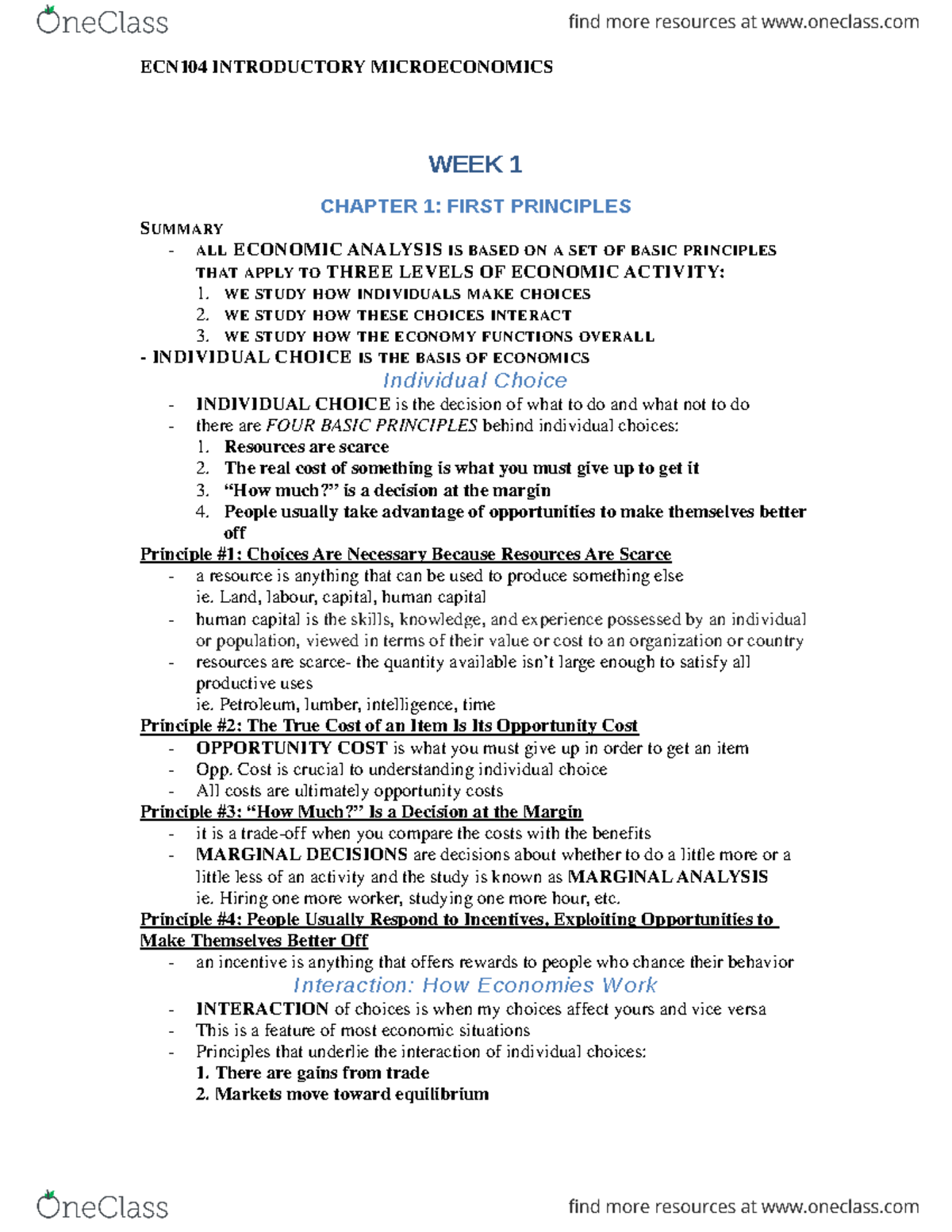 Econ 104 Notes for Fall 2017 - WEEK 1 CHAPTER 1: FIRST PRINCIPLES ...
