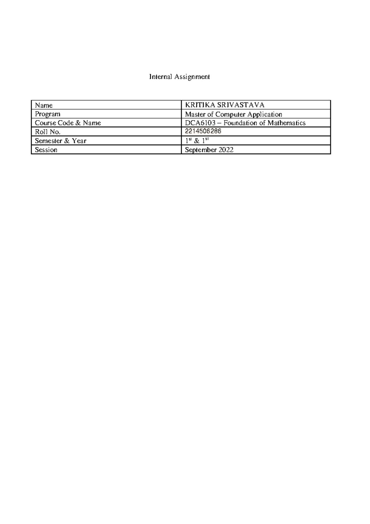 Kritika Srivastava 2214506286 DCA6103 MCA2022 - Internal Assignment ...