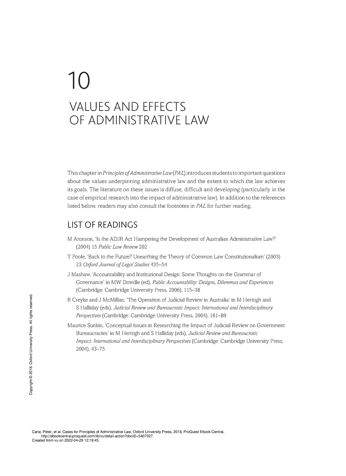 Cases For Principles Of Administrative Law - ( Chapter 10 Values AND ...