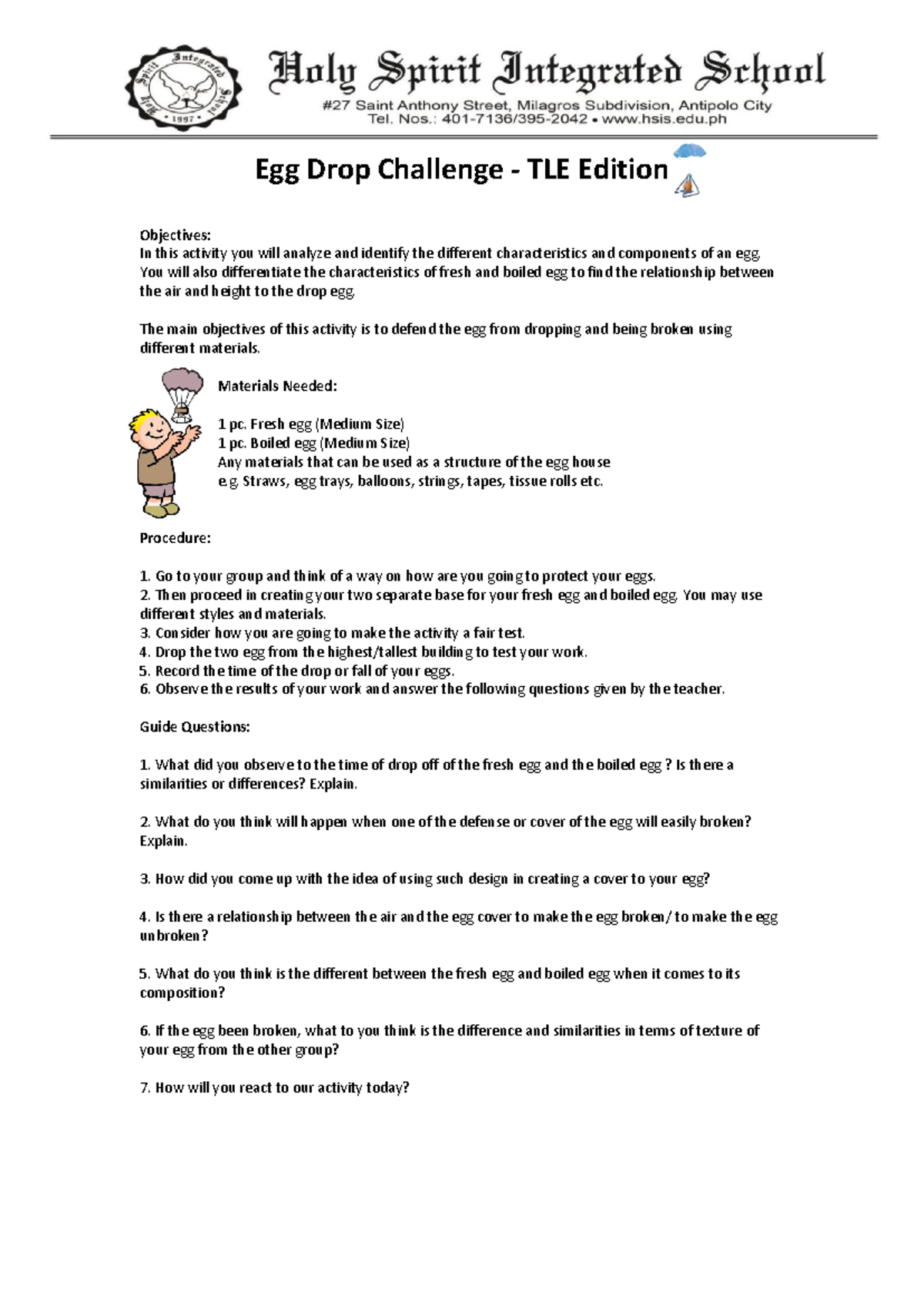 Egg Drop Challenge Activity Egg Drop Challenge TLE Edition