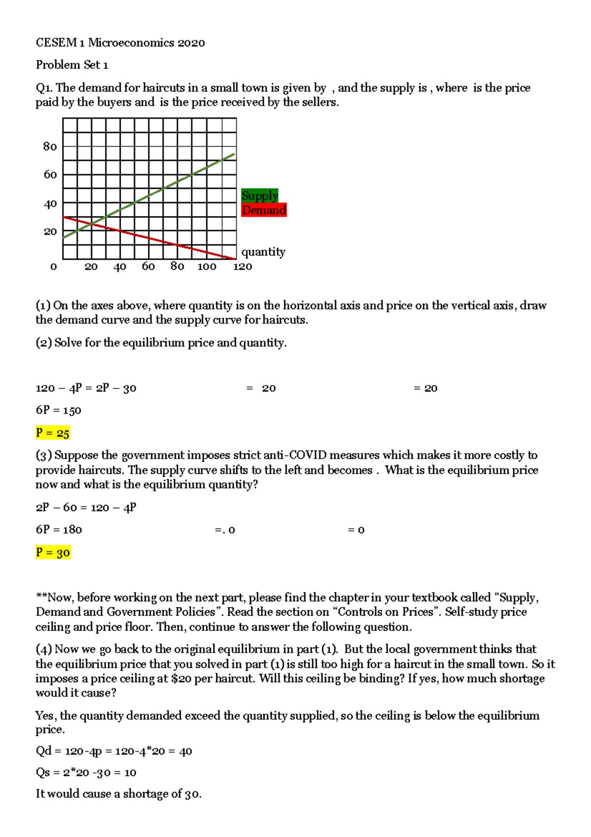 Problem Set 1 - CESEM 1 Microeconomics 2020 Problem Set 1 Q1. The ...
